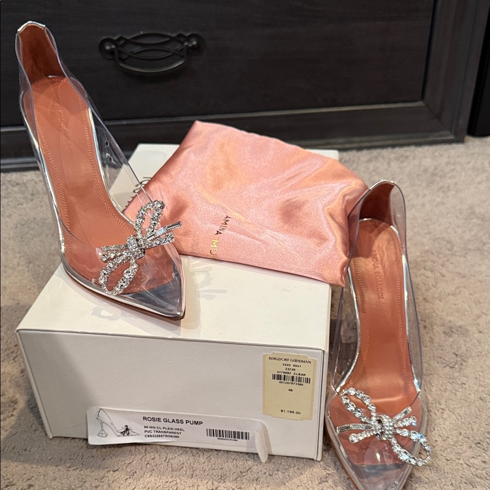 Amina Muaddi Clear PVC Rosie Glass Pump with Crystal Bow - Picture 4 of 6